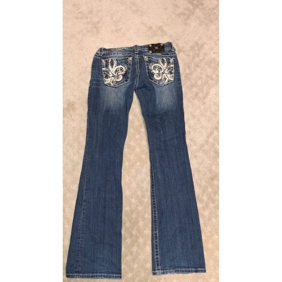 Miss Me Jeans Women's Size 29x34 Boot Cut Dark Wash Fleur-de-Lis Bling JP5769B - Picture 3 of 4